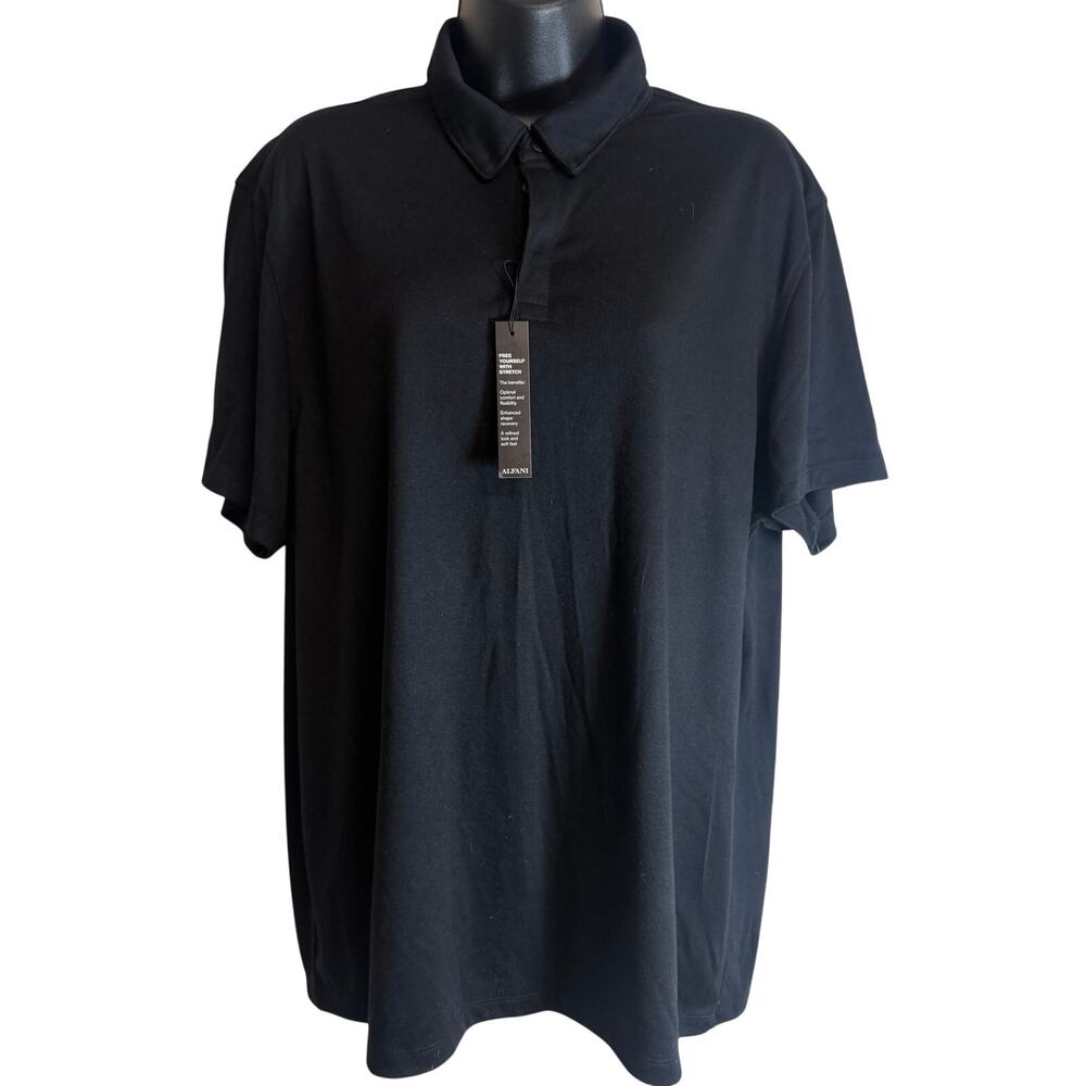 Alfani Mens Polo Shirt Large Black Stretch Short Sleeve Casual Golf Classic NWT